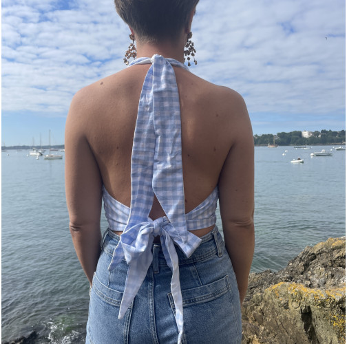 Top Dos Nu Vichy bleu