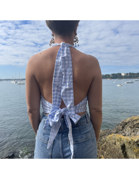 Top Dos Nu Vichy bleu