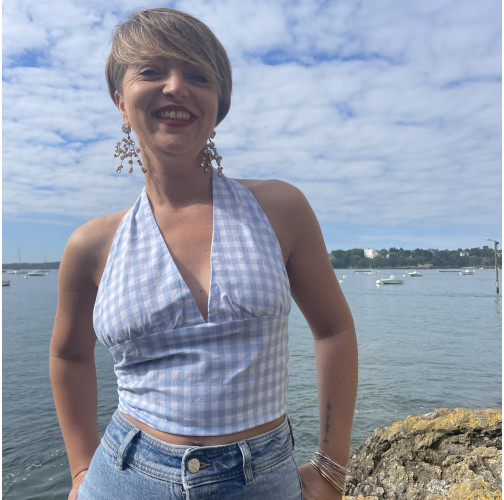 Top Dos Nu Vichy bleu