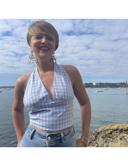 Top Dos Nu Vichy bleu