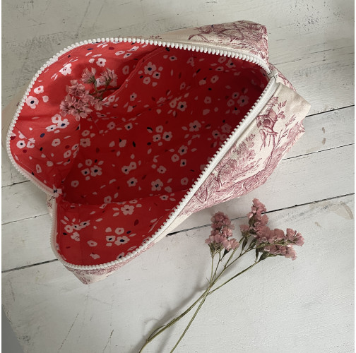 Trousse de toilette Toile de Jouy rouge