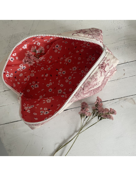 Trousse de toilette Toile de Jouy rouge